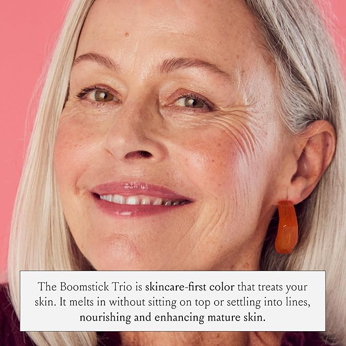 Boomstick Trio ® Color 3 Pack Cream Blush Makeup, Color Blush Stick, Highlighter Stick & Moisturizer for Cheeks, Eyes & Lips, Blendable Vegan Boom Sticks by Cindy Joseph for Older Women, BOOM Beauty