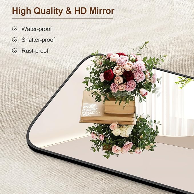 Bathroom Mirror, 20x40 inch Black Rectangle Wall Mounted Mirror with Thin Frame, Bathroom Vanity Mirrors for Over Sink, Entryway, Living Room, Bedroom
