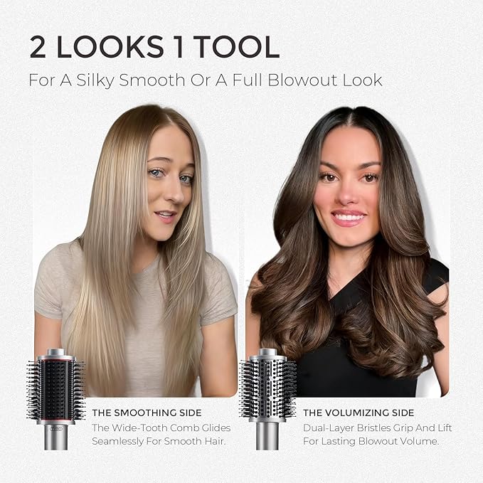 TYMO 4.0 Hair Blow Dryer Brush - Lightweight 3X Faster Drying 5-in-1 Ionic Blowout Hair Dryer Brush Adds Shine, Volume & Fullness for Smooth, Anti-Frizz Straight, Curl & Blowout Styles, Metal Grey