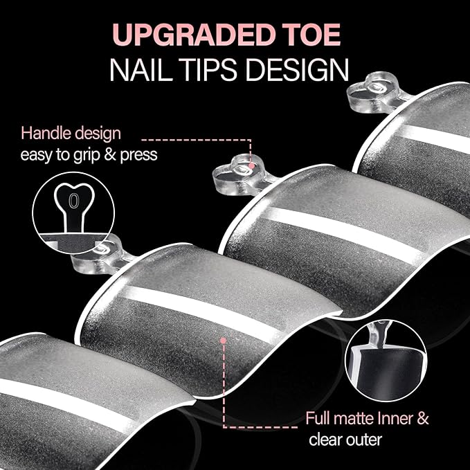 AILLSA Sharp Square Toe Nail Tips, 15 Sizes 150Pcs Pre-Etched Matte Full Cover Soft Press Ons, Rigid Acrylic Fake Toenail Extensions for DIY Nail Salon