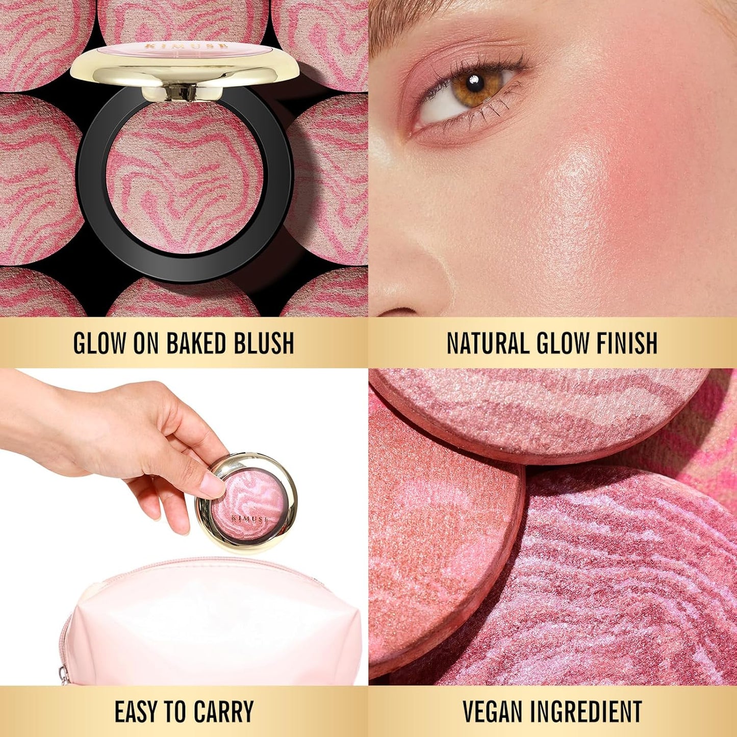 KIMUSE Baked Blush, Lighting Glow Marbleized Blush Powder Blush, Contour & Highlight Face for a Creamy Lightweight Natural Finish