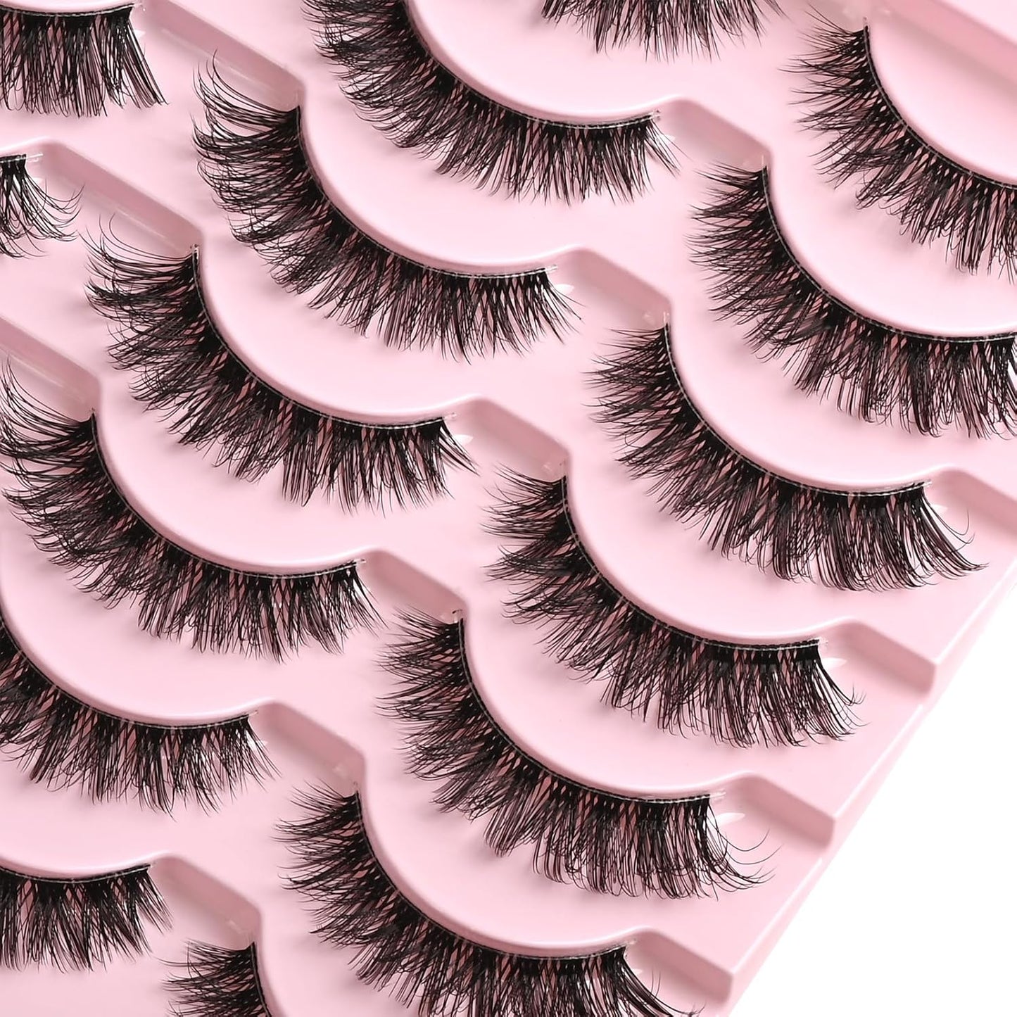 FARRED Cat Eye Lashes False Eyelashes Short Wispy Lash Strips Volume Eyelash 14 Pairs Cateye Medium Length False Clear Band Lashes Natural Looking Hybrid Clusters Full Strip Lashes (F25 | 8-14mm)