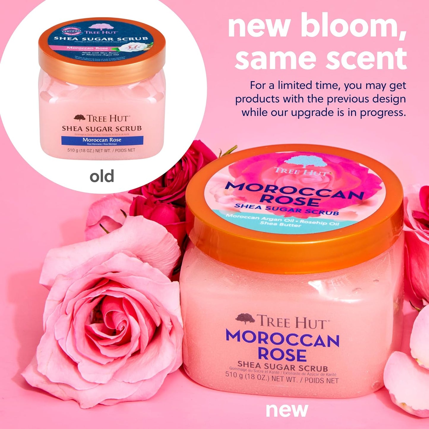 Tree Hut Moroccan Rose Shea Sugar Scrub | Exfoliating Body Scrub Removes Dead, Dry Skin for a Soft & Hydrated Feel | Nourishing Essential Body Care | 18 fl oz.