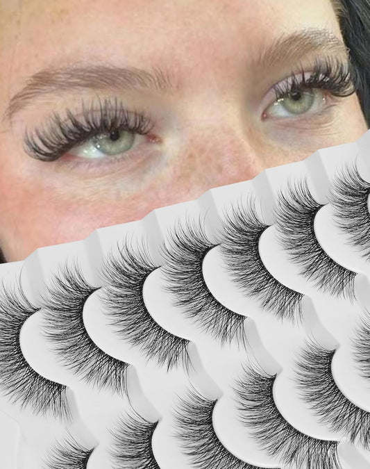 Natural Lashes Wispy False Eyelashes Cat Eye 3D False Lashes Fluffy Fake Eyelashes Strip Eye Lashes Pack 7 Pairs