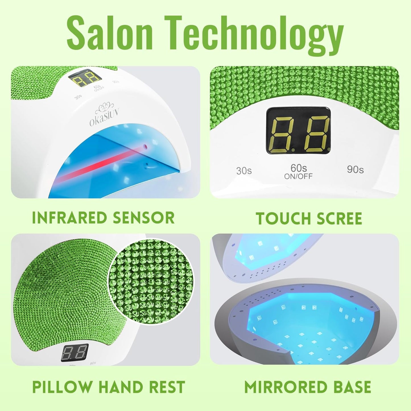 Rechargeable UV LED Nail Lamp with Diamond Design & Touch Control - 3 Timer Settings, Fast Curing for All Gel Polishes, Portable UV Nail Dryer for Professional Salon & Home