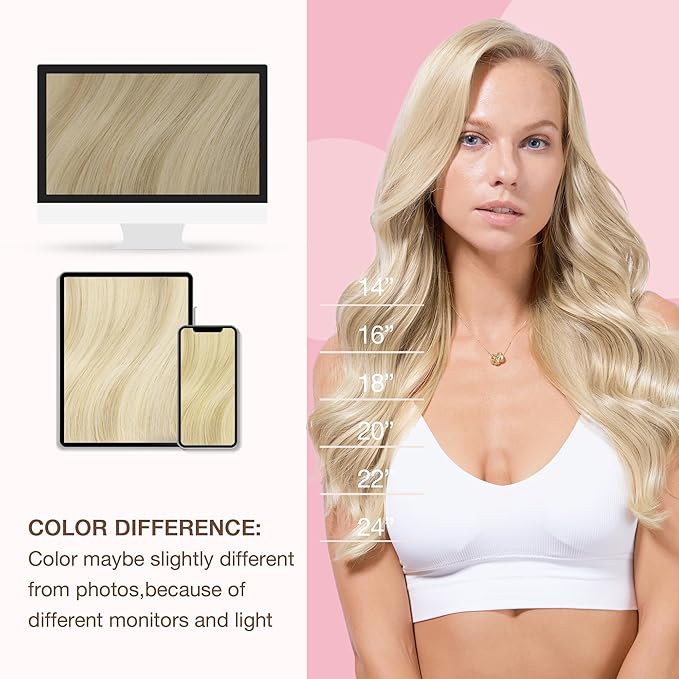 GOO GOO Sew in Hair Extensions Real Human Hair, Weft Hair Extensions Human Hair, 17A/60A Ash Blonde Highlighted Platinum Blonde 18inch 120g, Weft Bundles Straight Silky Remy Hair