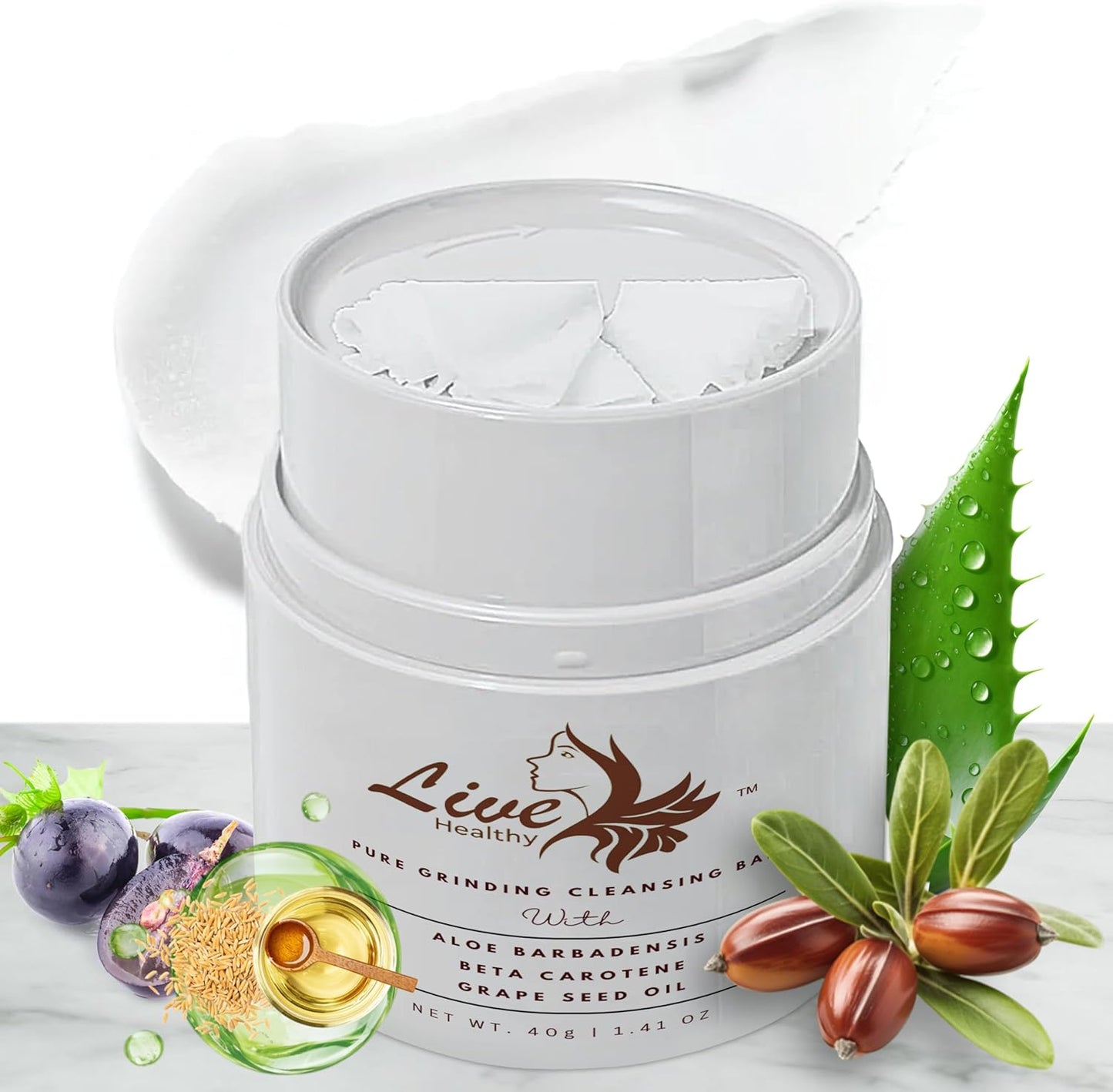 Live Healthy Grinding Makeup Remover Balm, Moisturizing Oil Cleanser, Korean Skin Care Makeup Cleansing Balm for Face, Non-Greasy and Soft Sorbet Texture Hydrating Facial Wash, 1.7 Fl Oz