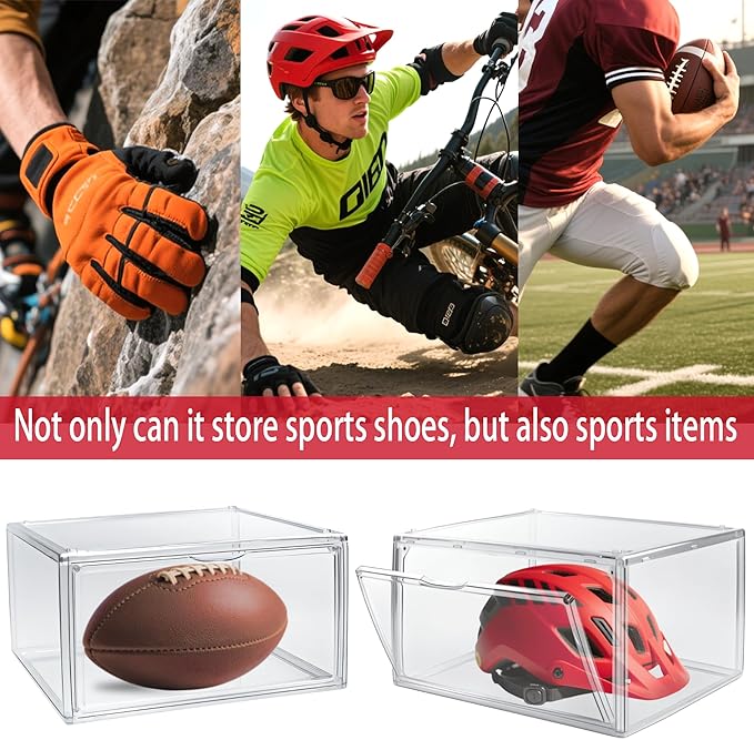 1 Pack Clear Shoe Box, Acrylic Sneaker Display Case Size 12.5, Transparent Storage Box with Magnetic Door, Showcase for Cosmetic, Displays, Action Figures Collectibles, Size 12.5 for Men Women Shoes