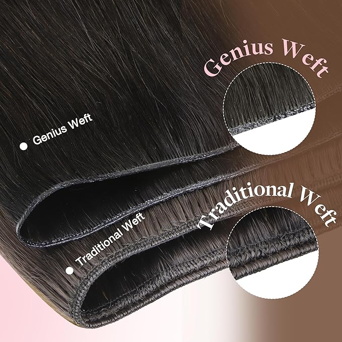 GOO GOO Genius Human Hair Extensions - Sew In Rooted Remy Weft, 4A Chocolate Brown 18 Inch 50g, Hand Tied