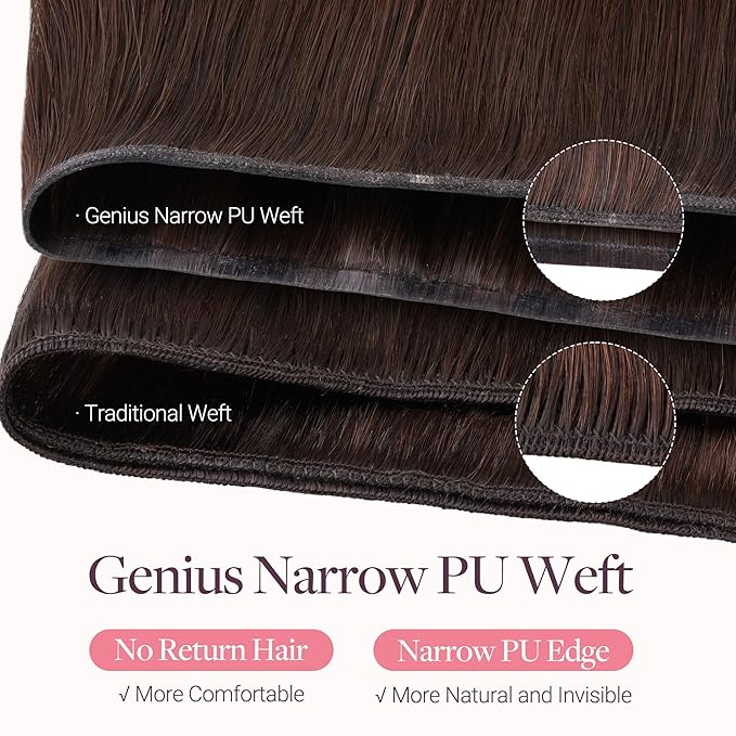 GOO GOO Genius Narrow Edge PU Weft Hair Extensions Human Hair, Invisible Sew in Hair Extensions Human Hair, P17A/60A Ash Blonde Highlighted Platinum Blonde 22 Inch 120g, Seamless Soft Lightweight