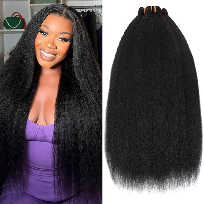16A Raw Yaki Kinky Straight Bundles Human Hair 100% Brazilian Virgin Bundles, Sliky Boutique Extensions，Full Ends, Vertical Smooth (26 28 30 Inch)