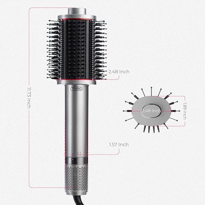 TYMO 4.0 Hair Blow Dryer Brush - Lightweight 3X Faster Drying 5-in-1 Ionic Blowout Hair Dryer Brush Adds Shine, Volume & Fullness for Smooth, Anti-Frizz Straight, Curl & Blowout Styles, Metal Grey