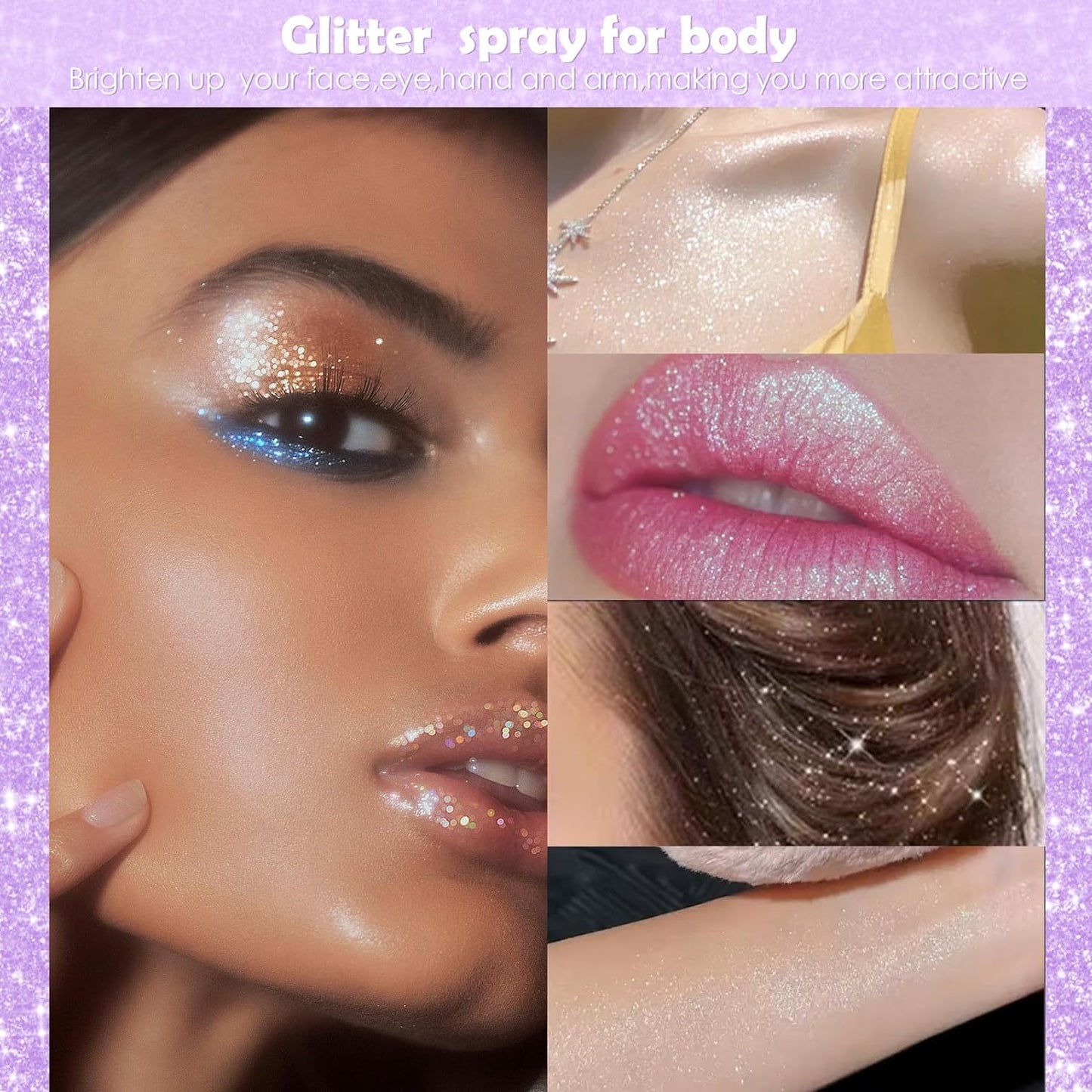 Yosca Body Glitter Spray, 30ML Loose Body Shimmer Powder Iridescent Hair Spray White Glitter Sparkle Highlighter Makeup Mardi Gras Festival Concert Party Rave Accessories for Clothes Hair Face Nail