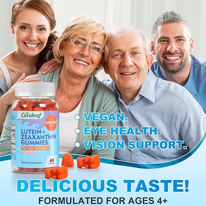 Vegan Lutein and Zeaxanthin Supplements, Lutein for Eyes with Zeaxanthin & Vitamin A, Lutein Gummies for Dry Eye Relief & Clear Vision, Eye Vitamins for Seniors & Kid, 60 Count, Orange Flavor