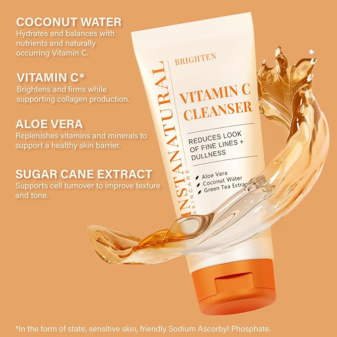 InstaNatural Vitamin C Fan Favorites Cleanser and Moisturizer Kit, Brightens, Reduces the Look of Fine Lines and Uneven Texture, with Aloe Vera and Botanical Extracts