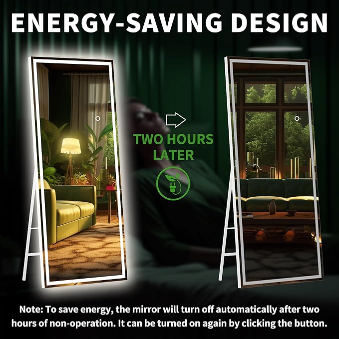 Hasipu Oversized 79” x 32" Full Length Mirror with Lights, LED Lighted Floor Standing Mirror, Full Body Dressing Hanging Mounted Mirrors, Dimmable, Tempered Glass, Safe to Use, Square White