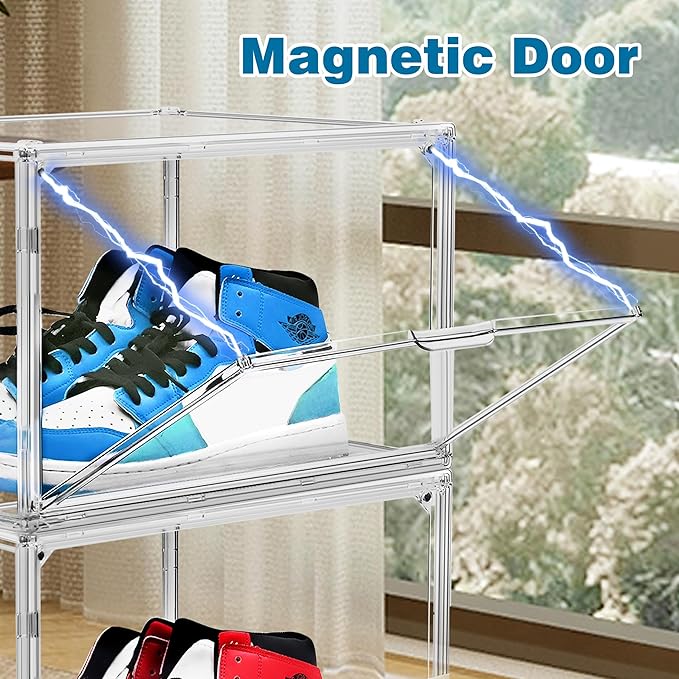 1 Pack Acrylic Boot Shoe Box Size 15, X-Large Purse Handbag Organizer for Closet Storage Bins with Magnetic Lid Clear Acrylic Box for Sneaker, Hat, Book, Cosmetic, Figures Display Case