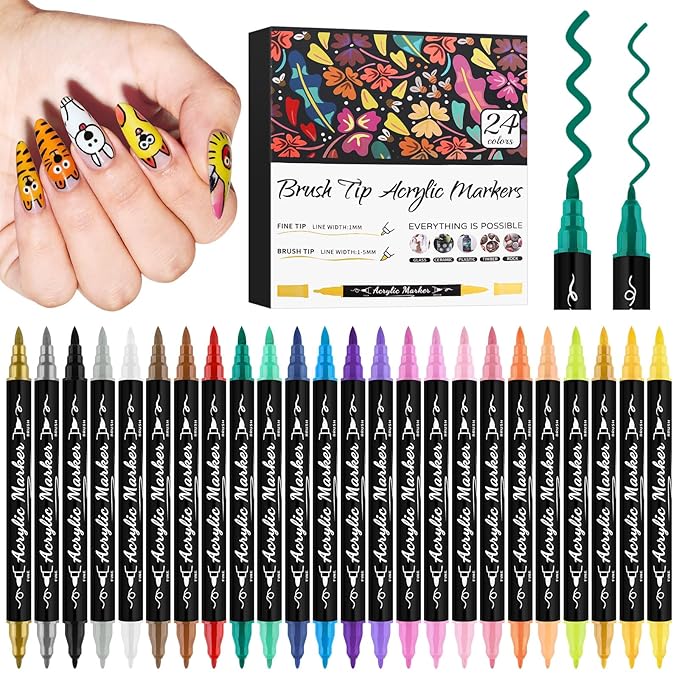 24 Colors Double-Ended Nail Art Marker Pens Set, EBANKU Nail Polish Pen for Nail Art, Fine Tip Nail Pen for Painting Nail, Nail Point Dotting Liner Drawing Pen for DIY Salon Home Beauty Adorn Manicure