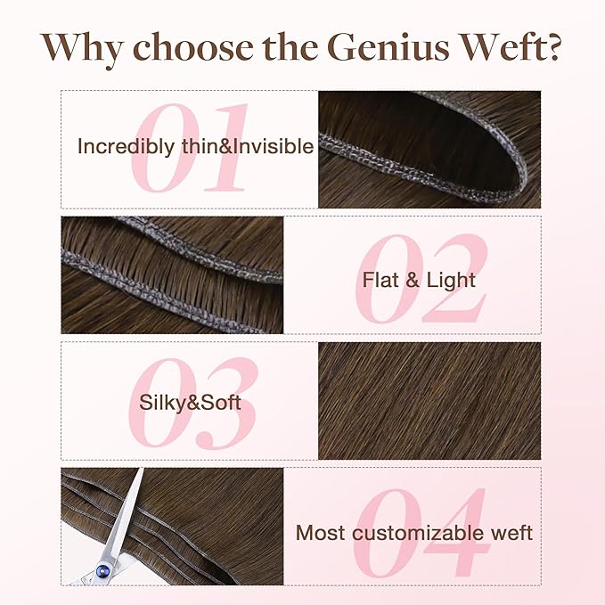 GOO GOO Genius Weft Hair Extensions Human Hair, Sew In Hair Extensions Rooted Remy Weft, 4A Chocolate Brown 18inch 100g, Hand Tied Weft Hair Extensions