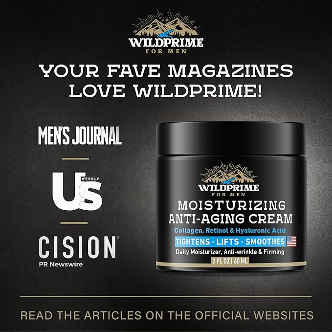 Men's Face Moisturizer Cream - Anti Aging & Wrinkle - Men's Shave Lotion - Made in USA - Collagen, Hyaluronic Acid, Vitamins E & A, Avocado Oil - Age Facial Skin Care, Day & Night Moisturizing, 2 oz