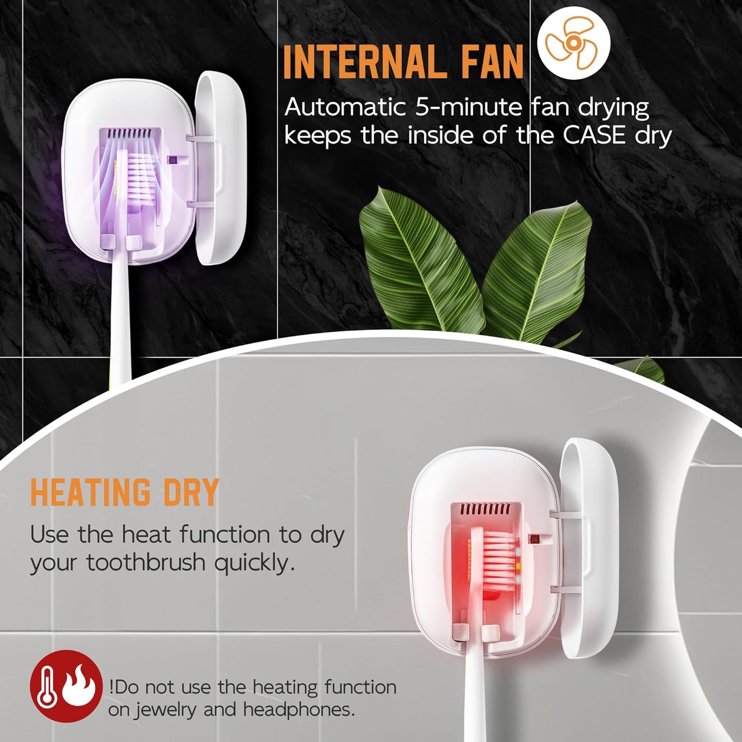 Toothbrush Sanitizeri Case with U V-C Lights, Dryer Heating, Fan Drying - Rechargeable Portable Toothbrush Cover, Magnetic Wall Mount Sterilizeri Box for Home, Travel & Fits All Toothbrushes