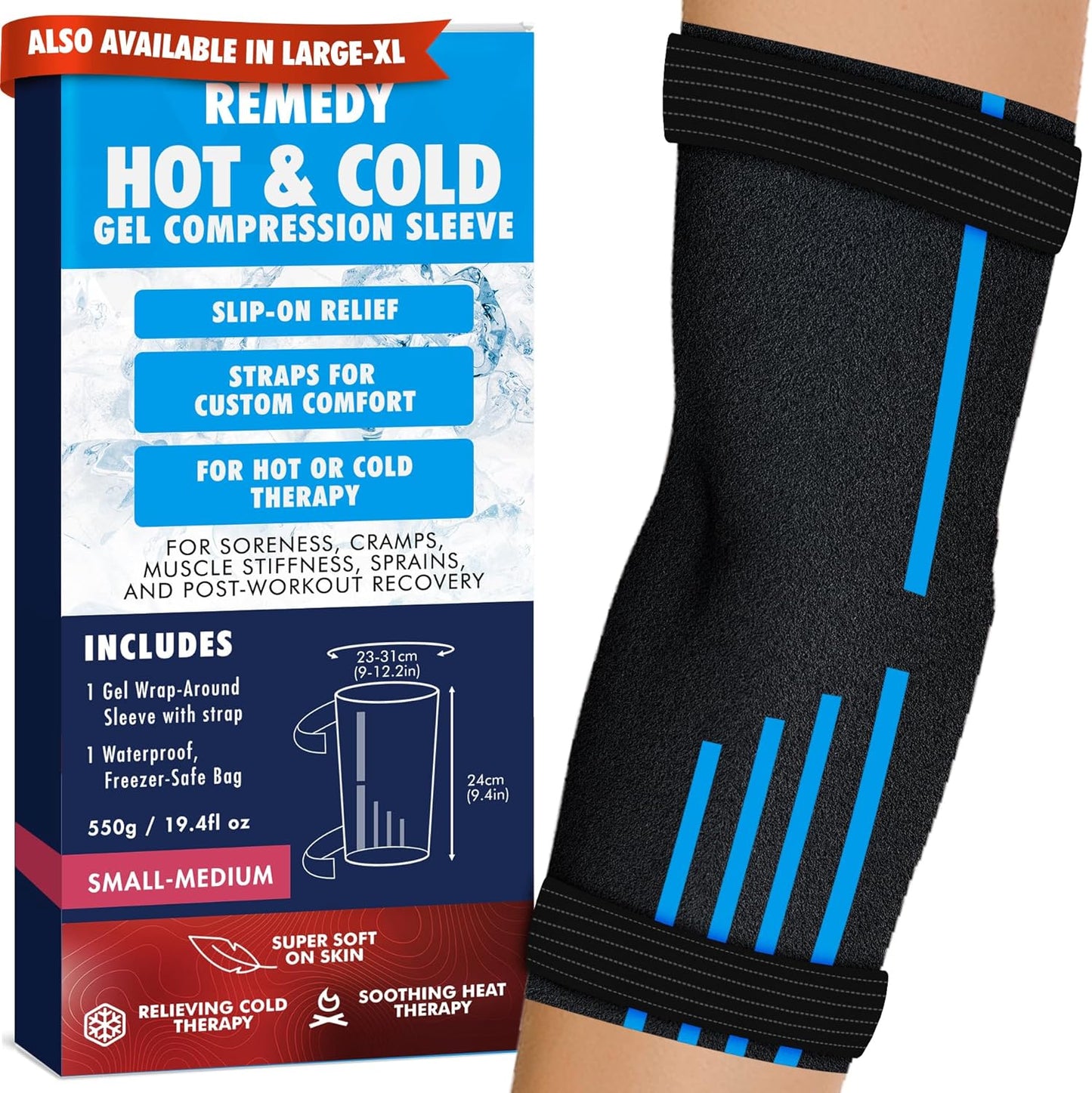 Perfect Remedy Freeze Sleeve - Hot & Cold Arm Ice Pack Wrap Compression - Tennis Elbow Cold Pack Compression for Support in Injuries - Ice Sleeve for Knee, Elbow (Small-Medium)