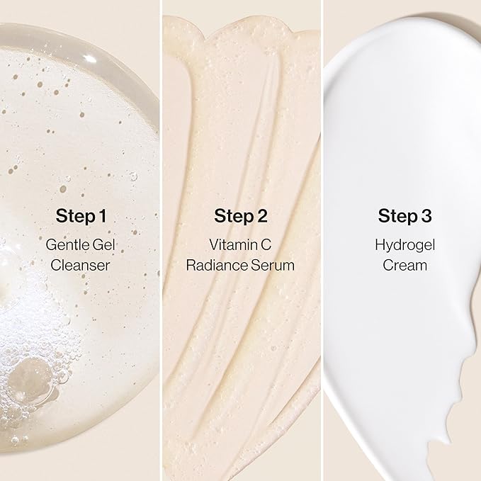 Honest Beauty The Icons Skincare Trio Travel Kit, Mini Hydrogel Cream, Gentle Gel Cleanser, Vitamin C Radiance Serum for Sensitive Skin, Vegan