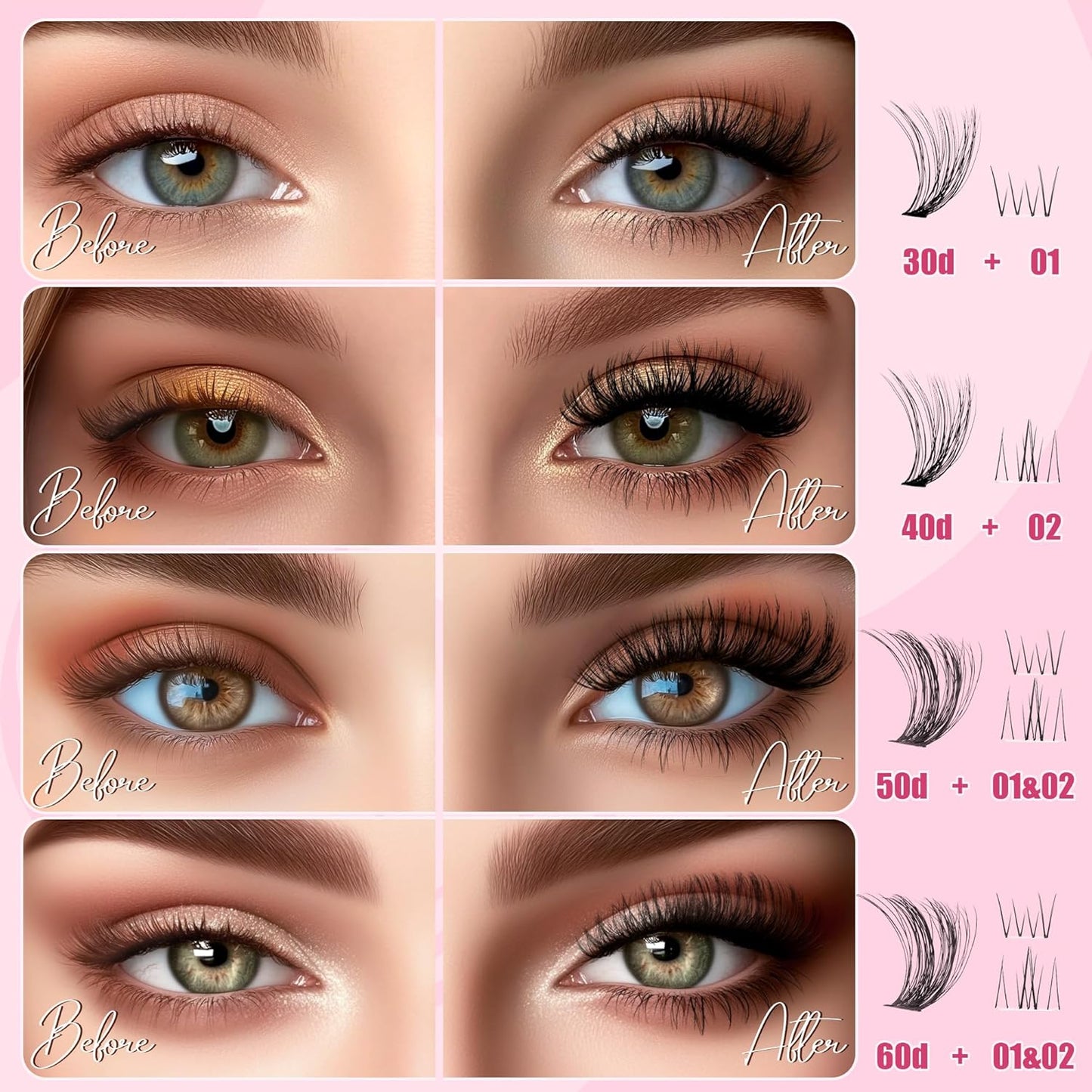 CCODDY Lash Clusters Kit - False Eyelash with Bottom Lashes - 748 Pieces - Black, Synthetic, Lightweight & Soft Fibers - D Curl Upper & 5-7MM Bottom - No Adhesives Included