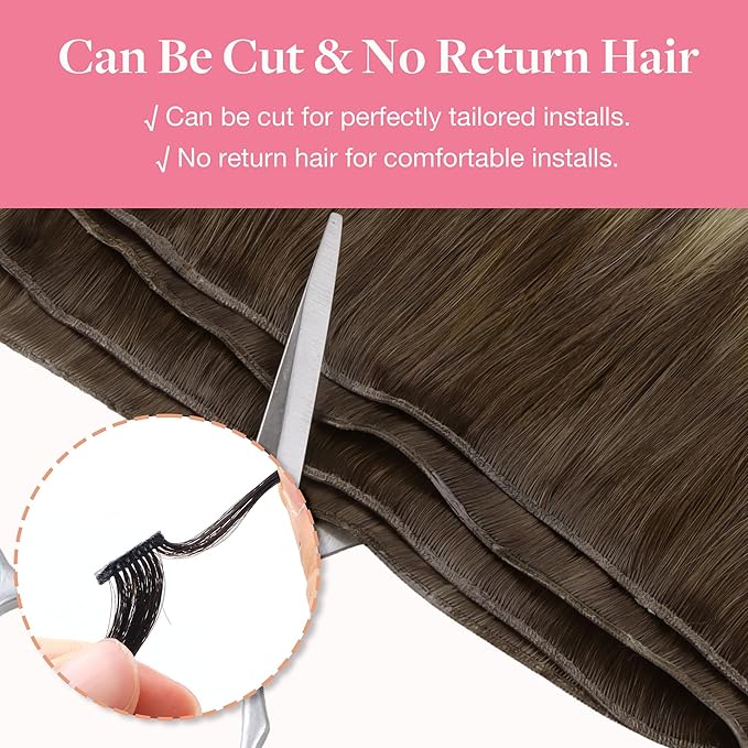 GOO GOO Genius Human Hair Extensions - Sew In Rooted Remy Weft, 4/26/4 Balayage Chocolate Brown to Honey Blonde, 14 Inch 40g, Hand Tied