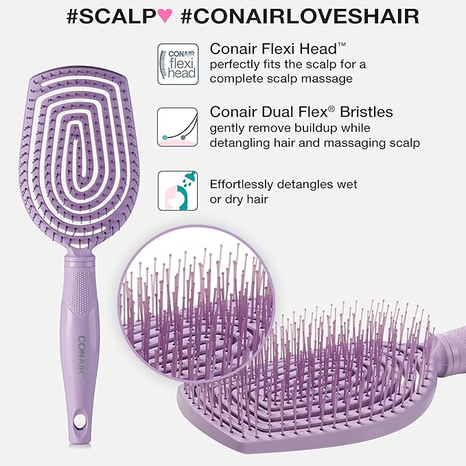 Conair Scalp Care Detangling hairbrush - Curly Hair Brush - Scalp Massager - hairbrushes for women & men - detangler for all lengths - can use wet or dry - Paddle