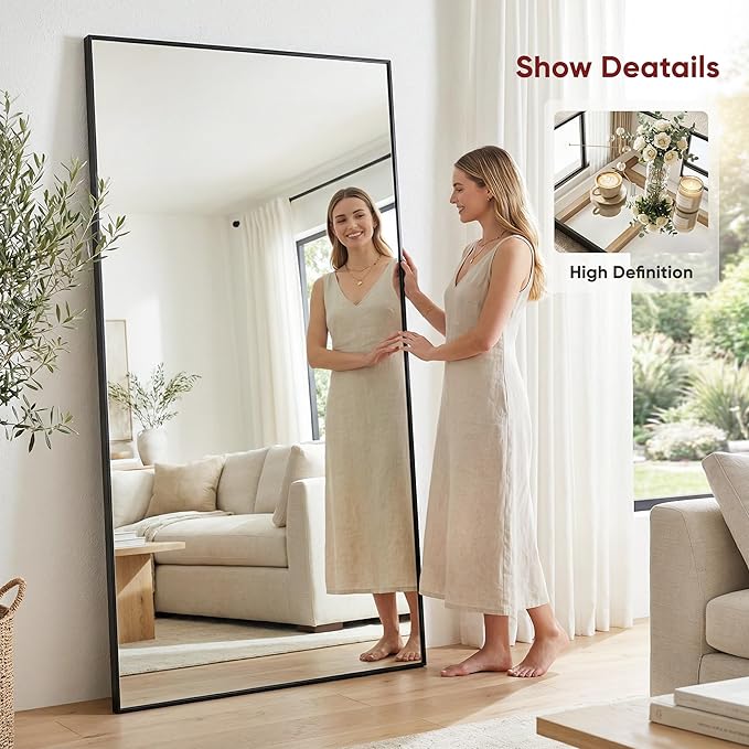 Suidia Full Length Mirror, 44"x76" Floor Mirror Freestanding, Rectangular Full Body Mirrors with Stand for Bedroom, Hanging Mounted for Living Room Cloakroom, Black