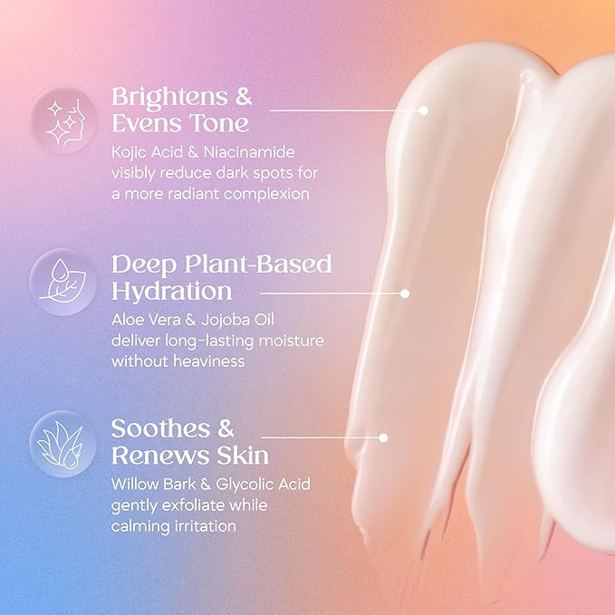 Moisturizer Face Cream, Lunar Glow Face and Neck Cream with Niacinamide & Kojic Acid, Brightening and Whitening, Hydrating Facial Moisturizer, Even Looking Skin Tone, 1.9 Oz