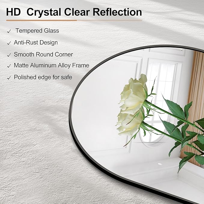 Arched Bathroom Mirror, 60"x36" Black Arched Mirror for Bathroom, Wall Mounted Mirror, Black Vanity Wall Mirror Metal Frame for Bedroom, Entryway, Living Room, Vertically Hanging