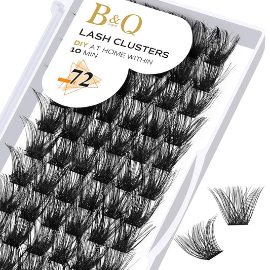 Lash Clusters B02 C Curl 14mm DIY Eyelash Extensions 72 Clusters Lashes C D Curl B&Qaugen Mega Volume Individual Lashes Eyelash Clusters Extensions Individual Lashes Cluster DIY at Home (NM-C-14mm)