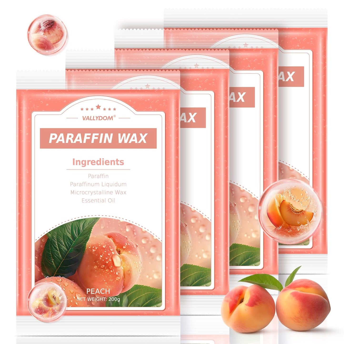 Paraffin Wax Refills, 4 Pack 200g Peach Scented Paraffin Wax Blocks for Paraffin Bath, Paraffin Wax Machine Refills for Hand Feet Dry Skin,Rrelieves muscle fatigue, Hydration and nourish