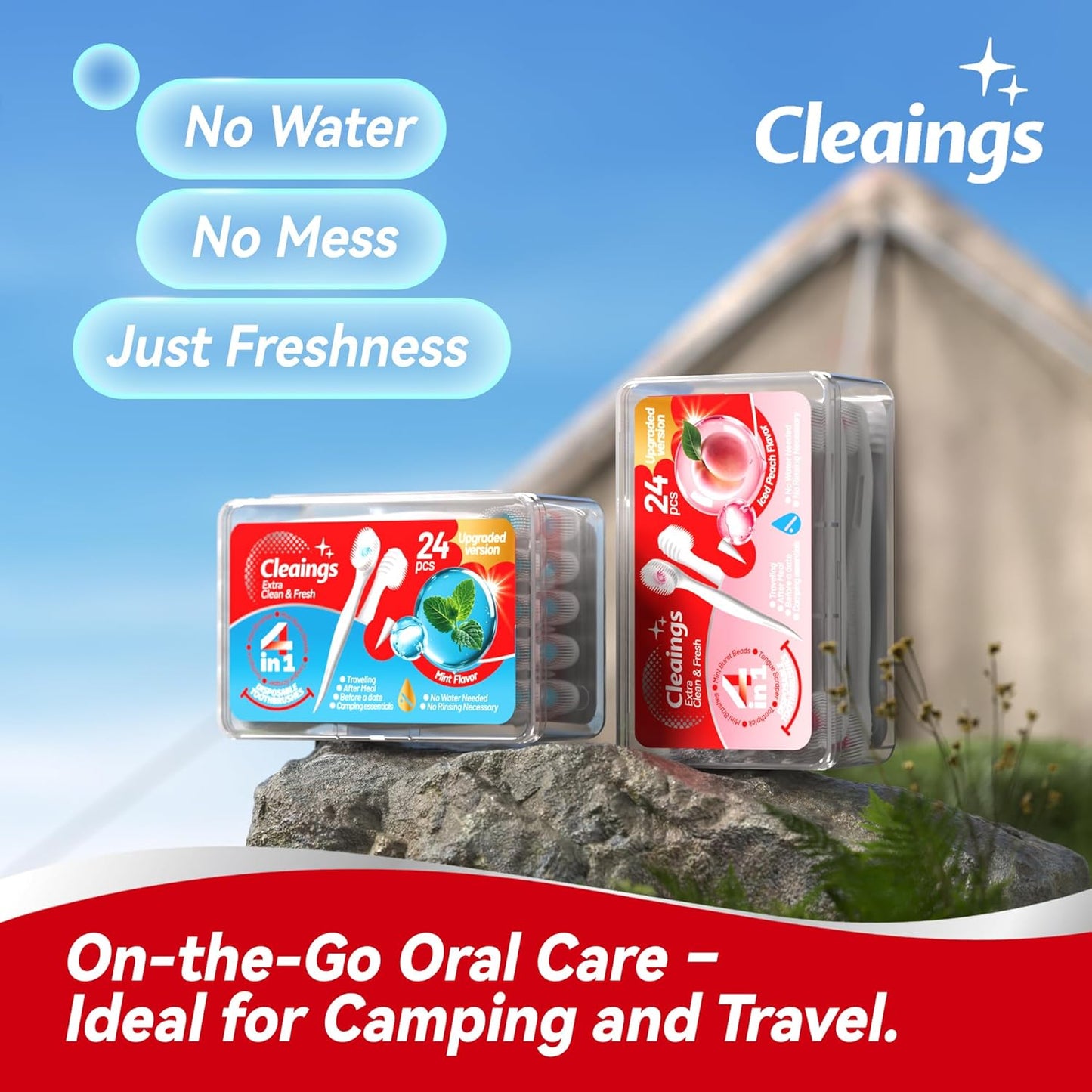 cleaings® Mini Disposable Toothbrush Set with Toothpaste – Travel Essentials, Portable Toothbrush for Women & Men, Camping, Road Trip, Vacation, 24 Count-Intense Mint Flavor（Pack of 1）