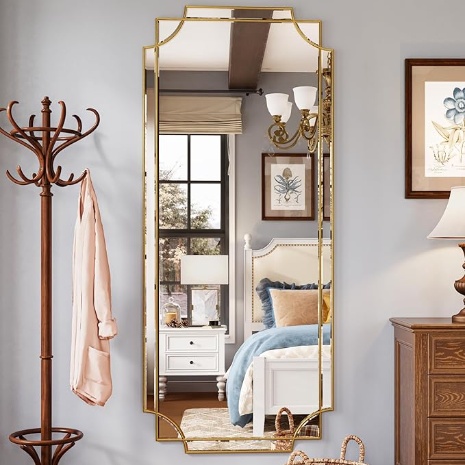 Kelly Miller 70"x30" Large Gold Beveled Full Length Mirror, Traditional Farmhouse Rectangular Wall Mirror for Bedroom, Living Room, Hallway, Entryway