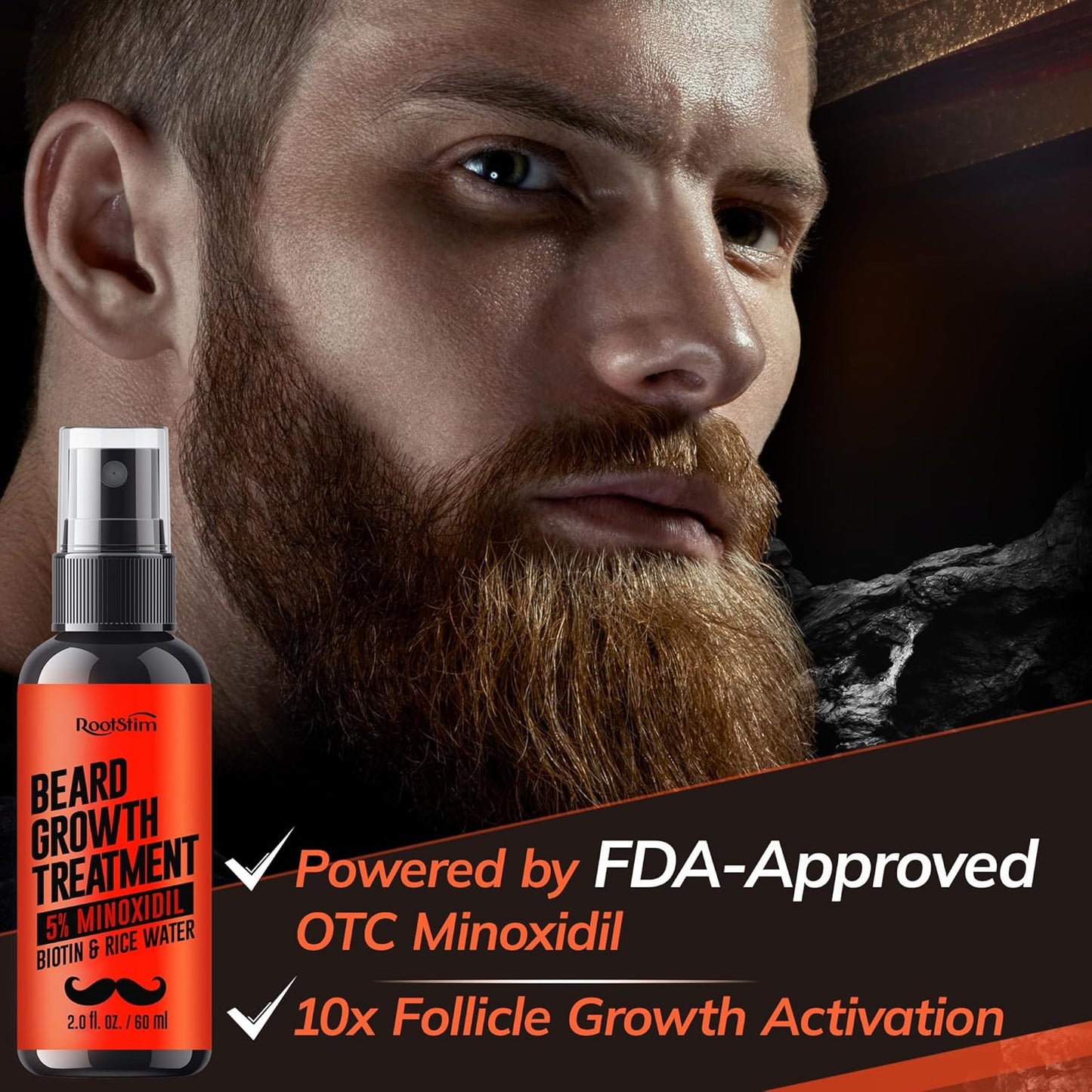 5% Minoxidil Beard Growth Serum for Men: Hair Regrowth Spray with Biotin & Rice Water - Extra Strength Beard Oil for Faster Thicker and Fuller Beard Growth - 2.03 Fl Oz