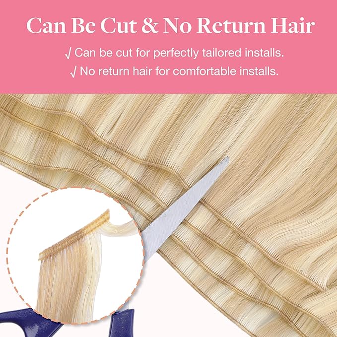 GOO GOO Genius Human Hair Extensions, Sew In Remy Weft, 18A/613A Dark Blonde Highlighted Bleach Blonde 24inch 120g, Hand Tied Weft