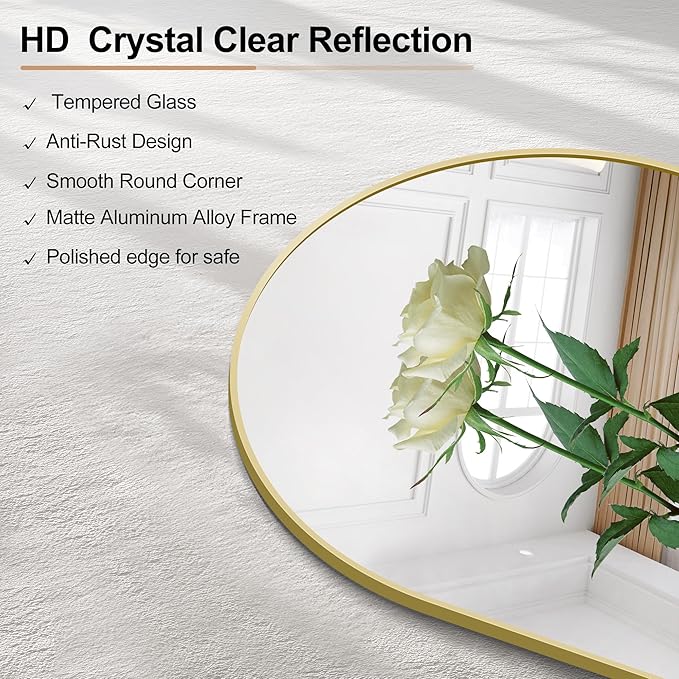 Arched Bathroom Mirror, 26"x38" Gold Arched Mirror for Bathroom, Wall Mounted Mirror, Vanity Wall Mirror Metal Frame for Bedroom, Entryway, Living Room, Hanging or Leaning Against Wall