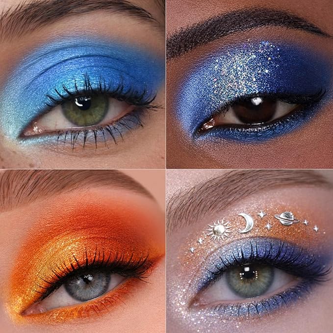 Galactic Assemble Eyeshadow Palette – Solar System Inspired 3D Planet Design, 14 Handcrafted Shimmer & Metallic Shades with Creamy Wet Texture, High-Pigmented Makeup Palette Gifts for Women & Girls