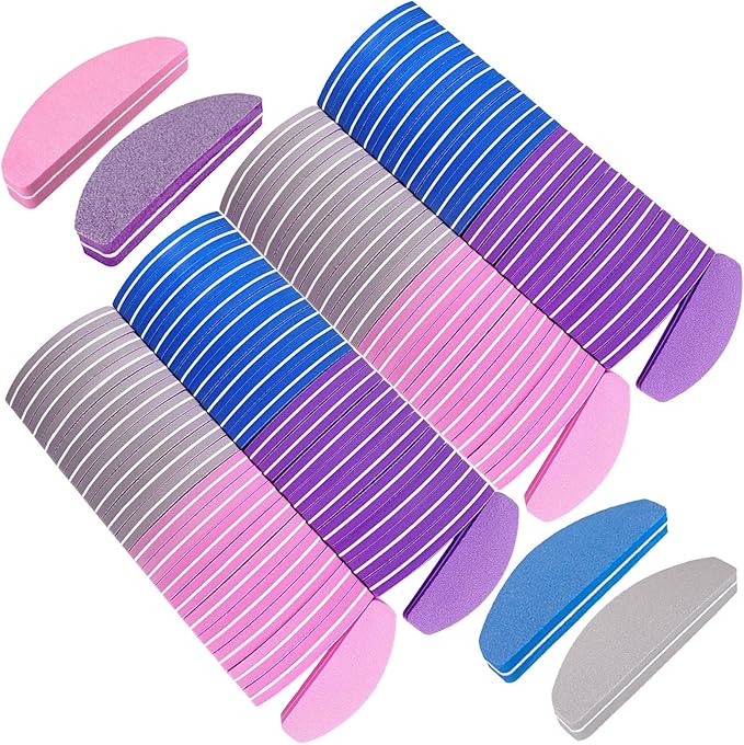 80 Pcs Nail Buffers, Buffer Block Nail Files Bulk for Acrylic Nails and Natural Nails Double Sided 100/180 Grit Portable Washable Sanding Buffing Buffers Arc Shape (80Pcs Multicolor)