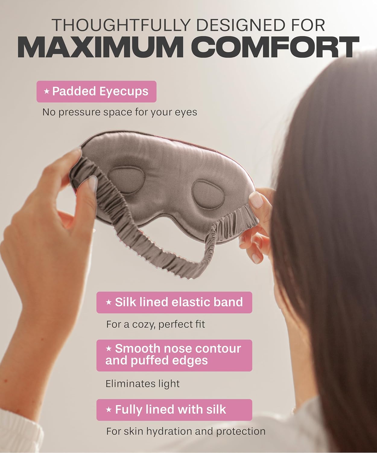 SUNDAYSILKS™ 3D Contoured Silk Sleep Mask | Padded Silk Eye Mask with Eye Cups for Lash Extensions | Blackout, Organic for Women & Men, Perfect for Travel, Slip-Free Deep Sleeping, Antifaz para Dormir