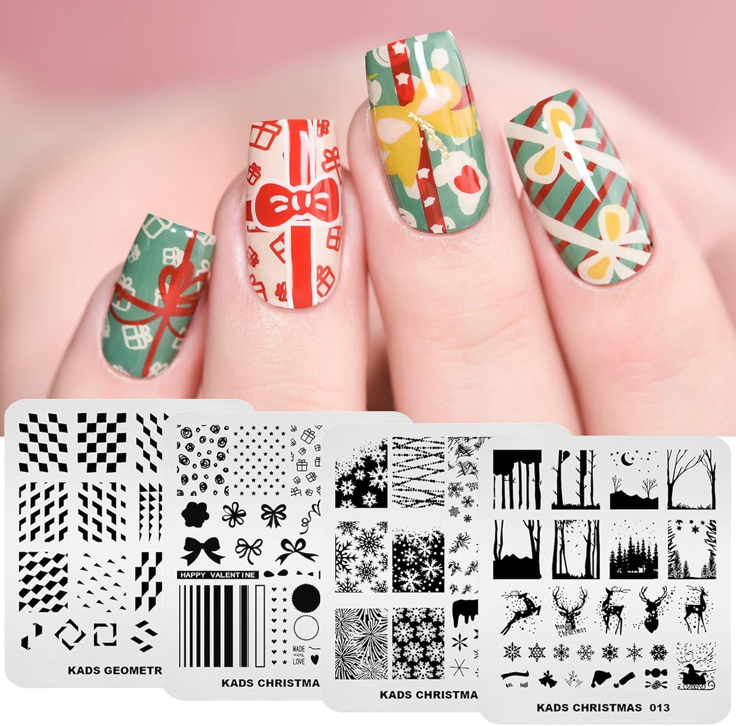 KADS 21pcs Nail Stamp Plates set 20 plates Christmas Snowflakes Cute Animals+ 1 Laser Symphony storage bag Christmas Nails Art Stamping Plate Set Gift Butterfly Nature Leaves Image Design(Christmas 3)