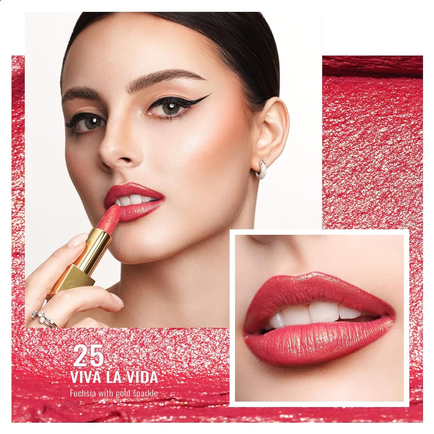 Oulac Glitter Lipstick for Women with Metallic 3D Shine Lightweight Hydrating Formula, High Impact Lip Color, Vegan Beauty, Full Coverage Lip Makeup, Christmas Gifts for Women, Viva La Vida(25)