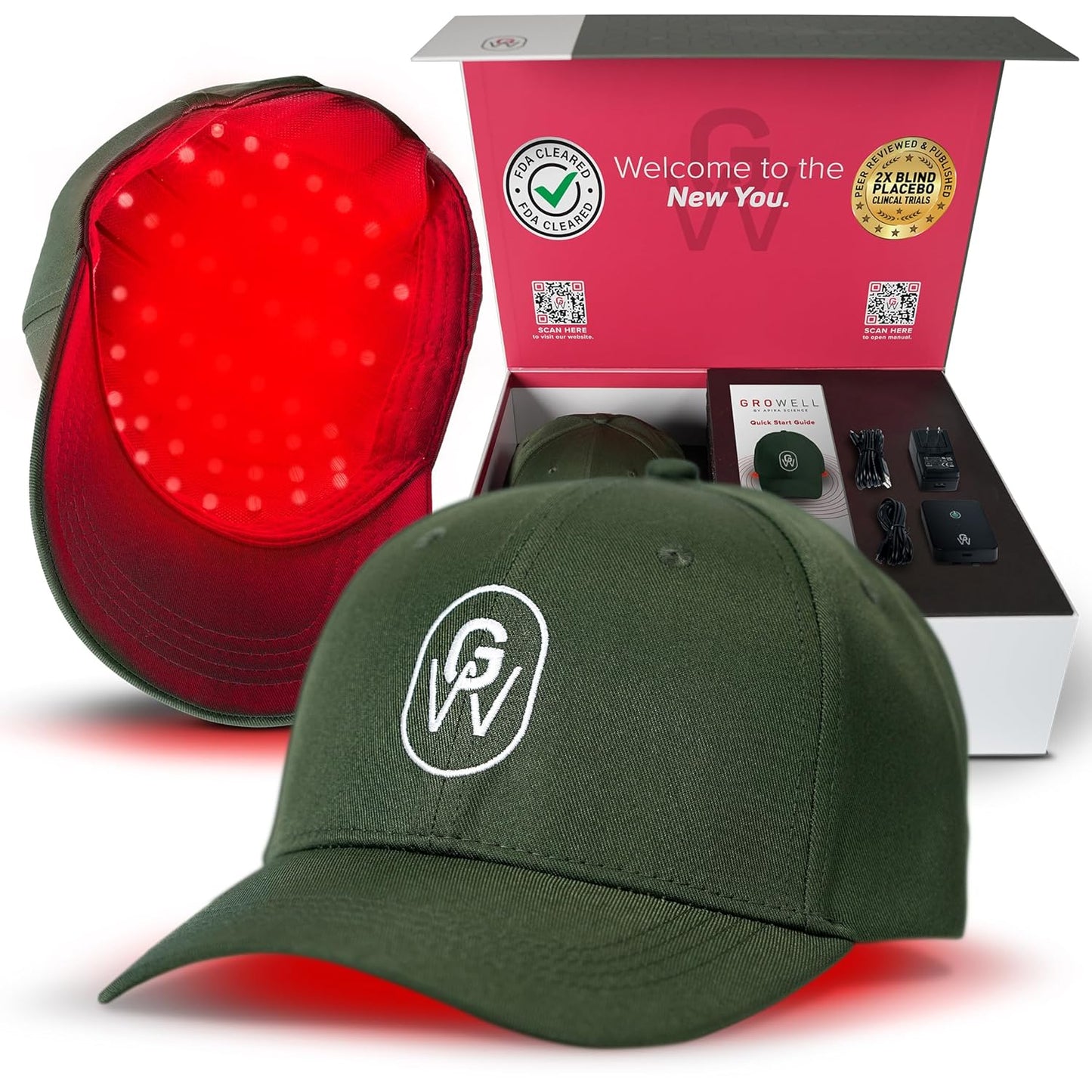 GroWell Red Light Therapy Hair Growth Cap – FDA Cleared Laser Treatment for Hair Regrowth and Reduced Shedding – LED & Laser Red Light Therapy Clinically Proven in Double-Blind Studies -Green