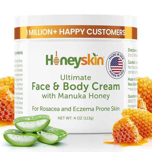 Hydrating Face Moisturizer & Body Cream with Manuka Honey Cream - Organic Face Moisturizer with Honey for Extremely Dry Skin - for Dry & Itchy Skin, Rosacea & Eczema Prone Skin 4oz