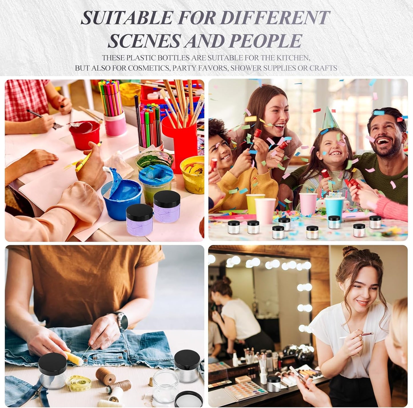 SATINIOR 36 Pieces 6 oz Plastic Jars with Lids Wide Mouth Airtight Reusable Container Acrylic Cosmetic Small Jars for Lotions Ointments Travel Toiletries Creams Make up Storage(Black)