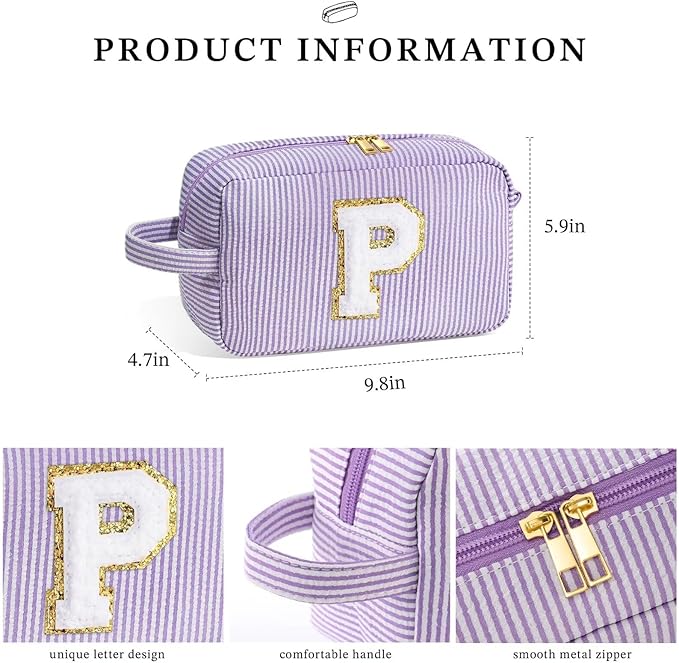 YOOLIFE Gifts for Women Teen Girls Kids - Initial Makeup Bag Cosmetic Case Toiletry Pouch, Birthday Gifts for Women Friends Sister Teacher, Purple K