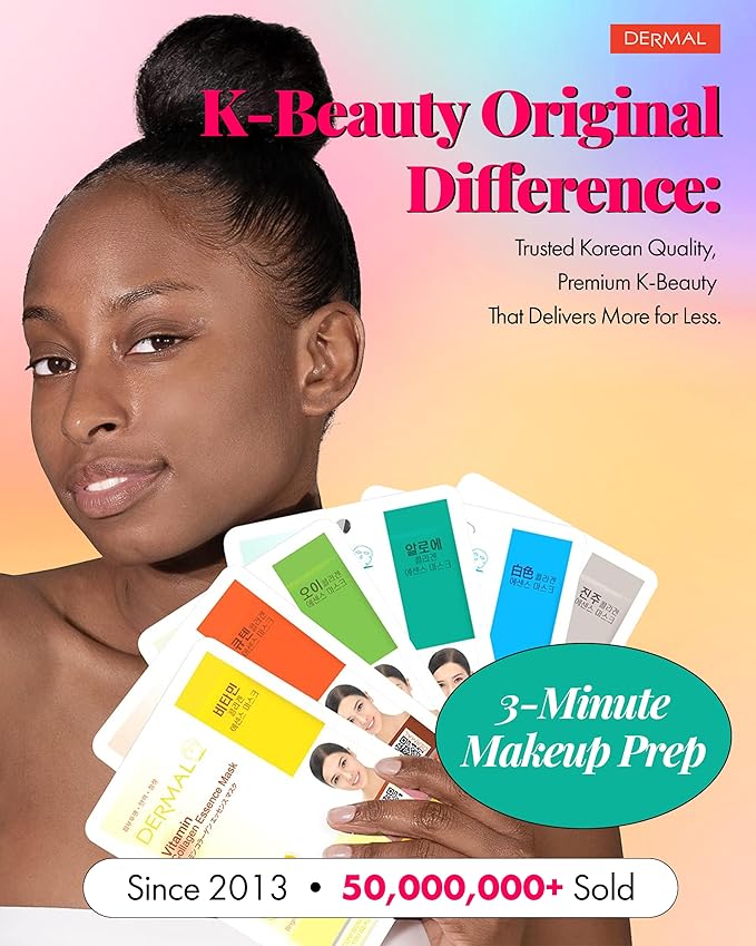 DERMAL 24-Day Skin Reset Ritual - Collagen Essence Facial Mask Sheet Combo Pack (24 Count) | Korean Daily Hydrating & Soothing Skincare Routine | Variety Set for All Skin Types